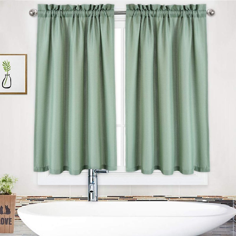 NANAN Kitchen Curtains 45 inch Long Casual Weave Small Window Curtain Kitchen Bathroom Basement Bedroom Drapes - 30" x 45", Sage, Set of 2 - Image 2
